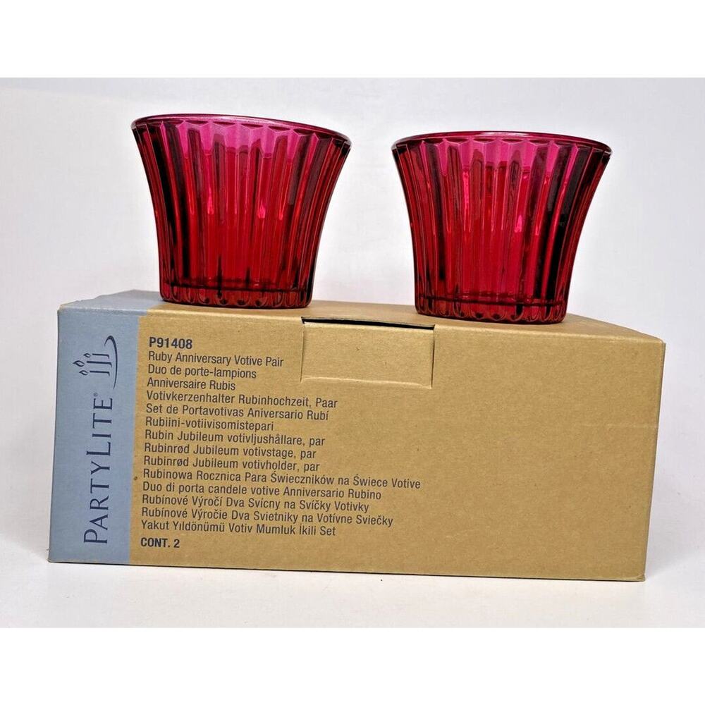 PartyLite Ruby Anniversary Votive Holder‎ Pair Retired NIB P23D/P91408
